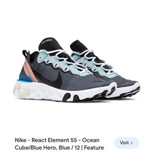 Womens Nike React Element 55 Shoes Ocean Cube, Blue Hero 10
